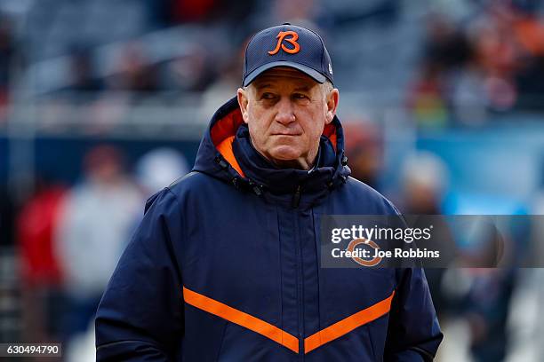 Head coach John Fox of the Chicago Bears stands on the field prior to the game against the Washington Redskins at Soldier Field on December 24, 2016...
