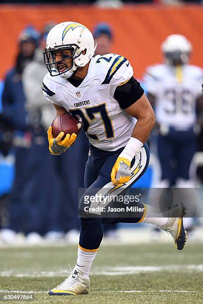 Kenneth Farrow of the San Diego Chargers rushes against the Cleveland Browns at FirstEnergy Stadium on December 24, 2016 in Cleveland, Ohio.
