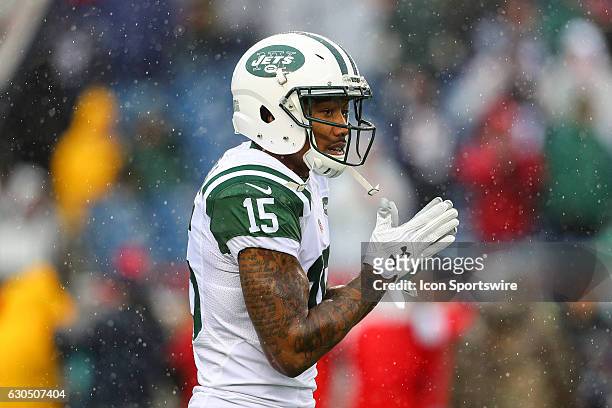 New York Jets wide receiver Brandon Marshall prior to the National Football League game between the New England Patriots and the New York Jets on...