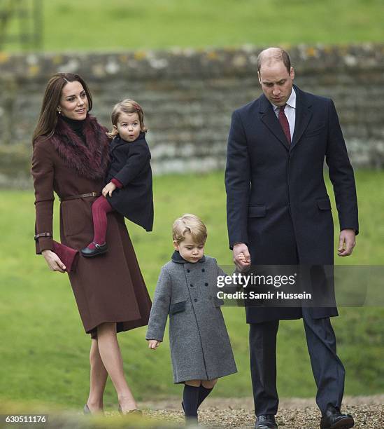 Prince William, Duke of Cambridge, Catherine, Duchess of Cambridge, Prince George of Cambridge and Princess Charlotte of Cambridge attend Church on...