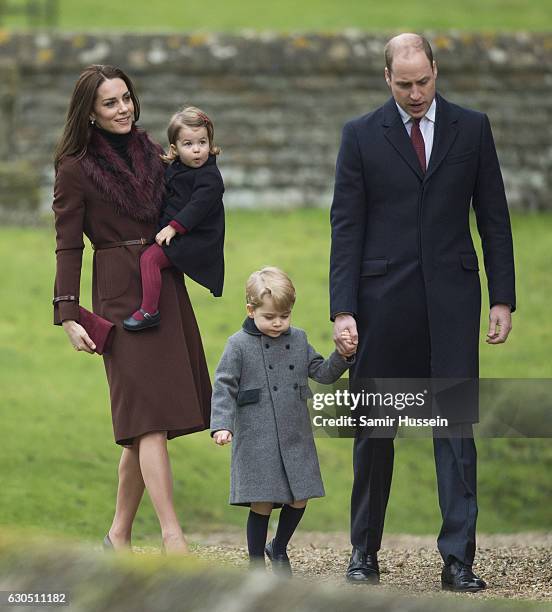 Prince William, Duke of Cambridge, Catherine, Duchess of Cambridge, Prince George of Cambridge and Princess Charlotte of Cambridge attend Church on...