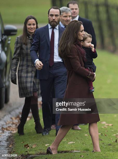 Catherine, Duchess of Cambridge , Princess Charlotte of Cambridge, Pippa Middleton and James Middleton attend Church on Christmas Day on December 25,...