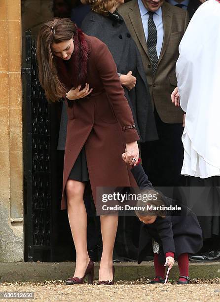 Carole Middleton, Michael Middleton, Princess Charlotte of Cambridge and Catherine, Duchess of Cambridge attend Church on Christmas Day on December...