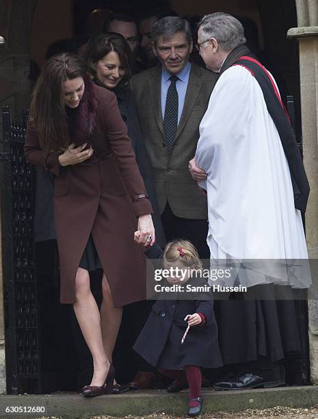 Catherine, Duchess of Cambridge , Princess Charlotte of Cambridge, Carole Middleton and Michael Middleton attend Church on Christmas Day on December...