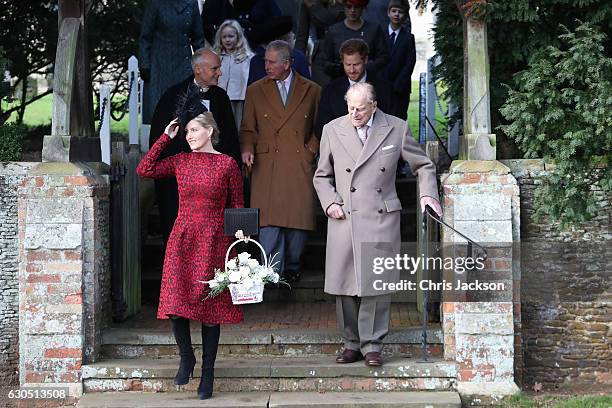 Sophie, Countess of Wessex , Prince Charles, Prince of Wales, Prince Harry and Prince Philip, Duke of Edinburgh attend a Christmas Day church service...