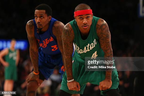 Isaiah Thomas of the Boston Celtics looks on against the New York Knicks at Madison Square Garden on December 25, 2016 in New York City. NOTE TO...