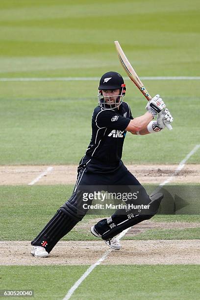 Kane Williamson of New Zealand bats during the first One Day International match between New Zealand and Bangladesh at Hagley Oval on December 26,...