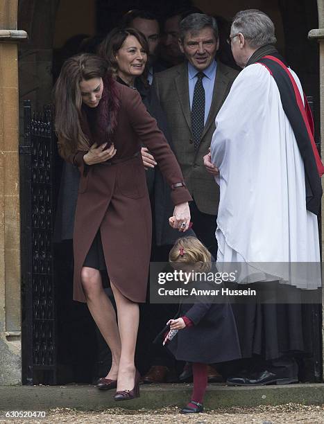 Catherine, Duchess of Cambridge, Princess Charlotte of Cambridge, Carole Middleton and Michael Middleton attend a Christmas Day service at St. Marks...