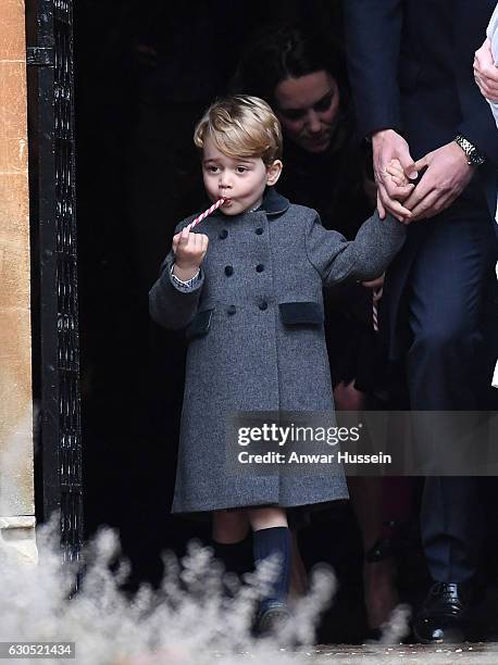 Prince George of Cambridge attends a Christmas Day service at St. Marks Church on December 25, 2016 in Englefield, England.