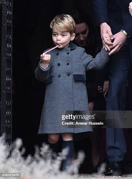 Prince George of Cambridge attends a Christmas Day service at St. Marks Church on December 25, 2016 in Englefield, England.