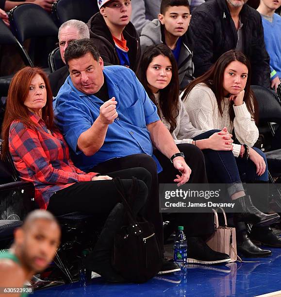 Laura Schirripa, Steve Schirripa, Bria Schirripa and Ciara Schirripa attend Boston Celtics Vs. New York Knicks game at Madison Square Garden on...