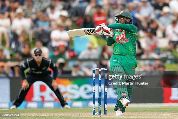 Imrul Kayes of Bangladesh bats during the first One Day International match between New Zealand and Bangladesh at Hagley Oval on December 26, 2016 in...