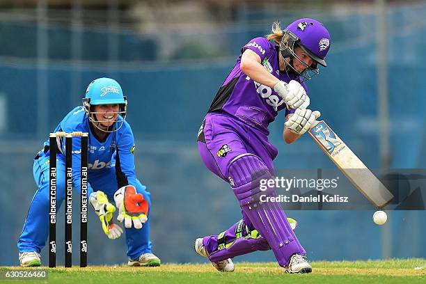 Georgia Redmayne of the Hobart Hurricanes bats during the WBBL match between the Adelaide Strikers and the Hobart Hurricanes at Gliderol Stadium on...