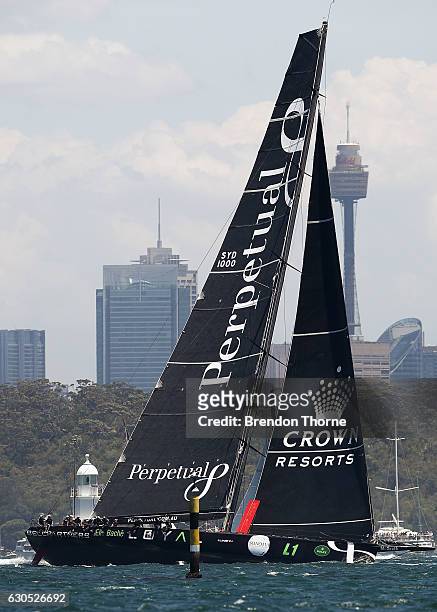 Perpetual Loyal' leads the field at the race start during the 2016 Sydney To Hobart Yacht Race on December 26, 2016 in Sydney, Australia.