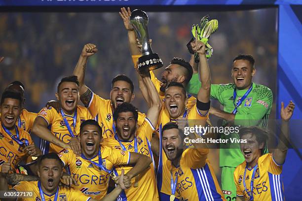 Players of Tigres raise the champions trophy after the Final second leg match between Tigres UANL and America as part of the Torneo Apertura 2016...