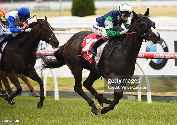 Michelle Payne riding Lucky Liberty wins Race 6, the Christmas Stakes during Melbourne Racing at Caulfield Racecourse on December 26, 2016 in...