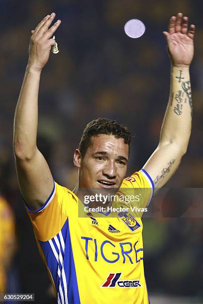 Jesus Duenas of Tigres celebrates after winning the game during the Final second leg match between Tigres UANL and America as part of the Torneo...