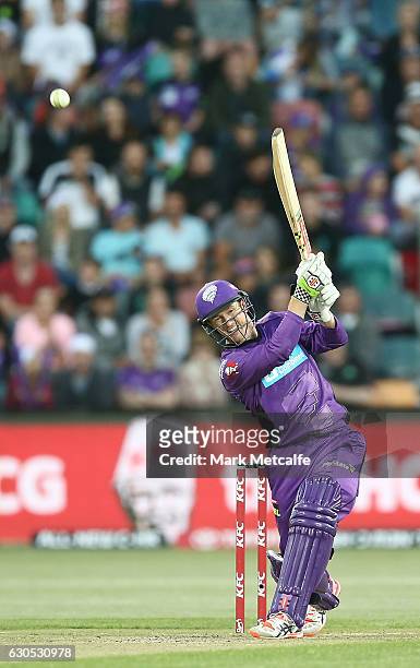 George Bailey of the Hurricanes bats during the Big Bash League match between the Hobart Hurricanes and Sydney Stars at Blundstone Arena on December...