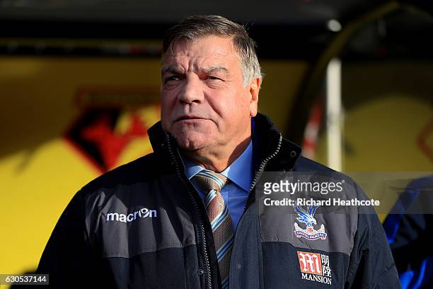 Sam Allardyce, manager of Crystal Palace looks on before the Premier League match between Watford and Crystal Palace at Vicarage Road on December 26,...