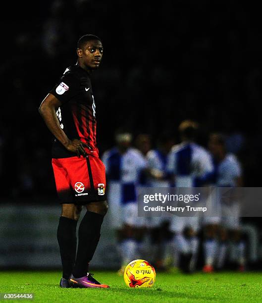 Marvin Sordell of Coventry City reacts as Bristol Rovers score their third goal during the Sky Bet League One match between Bristol Rovers and...