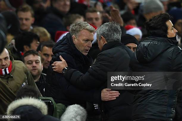 David Moyes, Manager of Sunderland and Jose Mourinho, Manager of Manchester United shake hands following the Premier League match between Manchester...