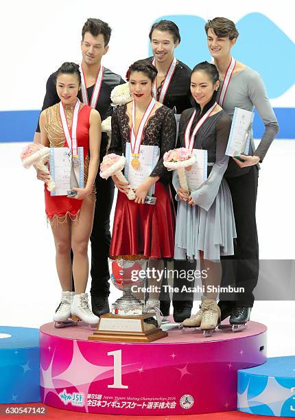 Silver medalists Emi Hirai and Marien De La Asuncion, gold medalists Kana Muramoto and Chris Reed, bronze medalists Misato Komatsubara and Timothy...