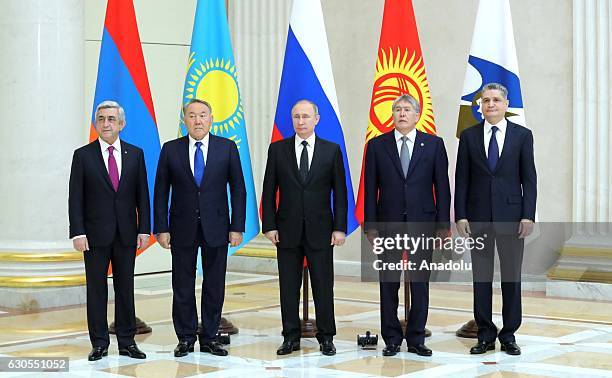 Russian President Vladimir Putin , President of Kazakhstan Nursultan Nazarbayev , Kyrgyzstan's President Almazbek Atambayev and President of Armenia...