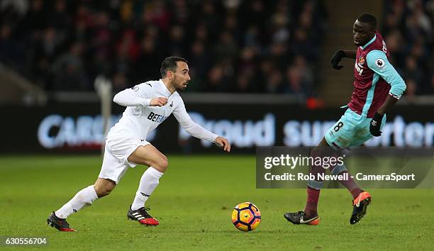 Swansea City's Leon Britton during the Premier League match between Swansea City and West Ham United at Liberty Stadium on December 26, 2016 in...