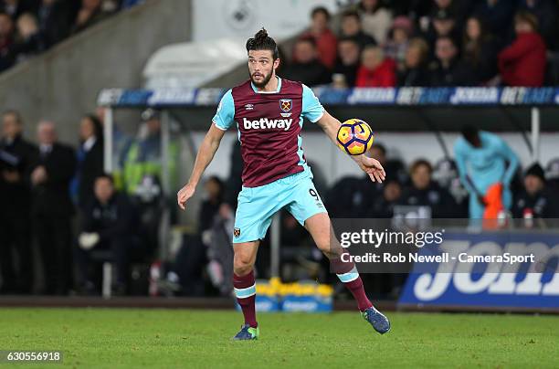 West Ham United's Andy Carroll during the Premier League match between Swansea City and West Ham United at Liberty Stadium on December 26, 2016 in...