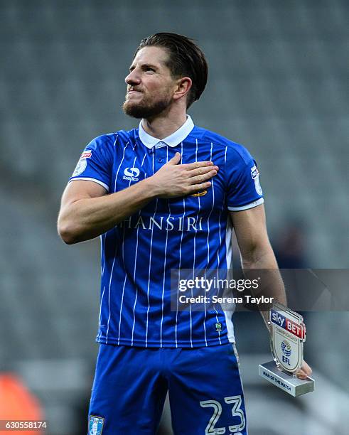 Sam Hutchinson of Sheffield Wednesday celebrates after receiving the man of the match award after Sheffield winning the Sky Bet Championship match...