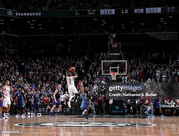 December 26: Randy Foye of the Brooklyn Nets shoots the game winning shot during a game between the Charlotte Hornets and the Brooklyn Nets on...