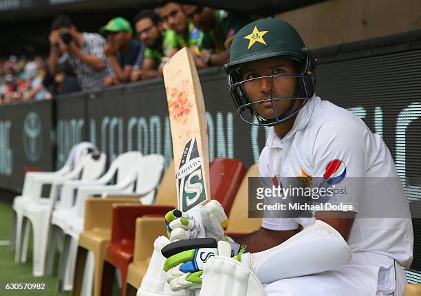 Asad Shafiq of Pakistan prepares to bat during day two of the Second Test match between Australia and Pakistan at Melbourne Cricket Ground on...