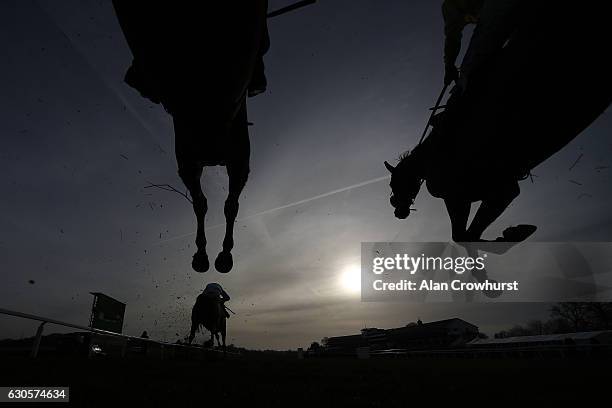 General view of the landing side of a fence at Chepstow Racecourse on December 27, 2016 in Chepstow, Wales.