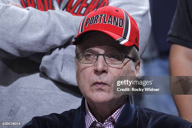 Owner of the Portland Trail Blazers Paul Allen looks on during the game against the Sacramento Kings on December 20, 2016 at Golden 1 Center in...