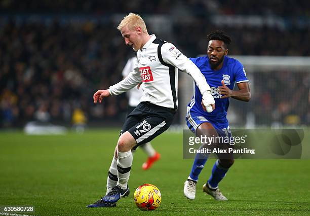 Will Hughes of Derby County and Jacques Maghoma of Birmingham City in action during the Sky Bet Championship match between Derby County and...