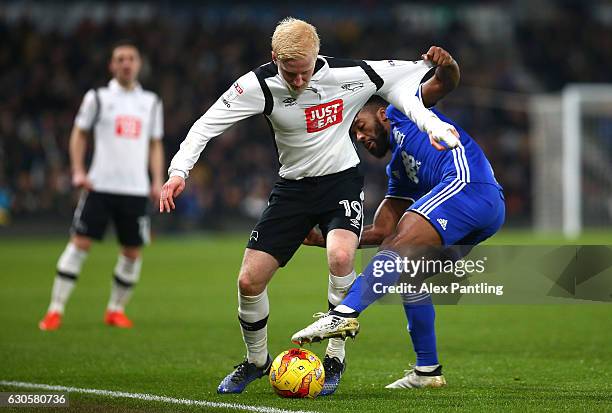 Will Hughes of Derby County and Jacques Maghoma of Birmingham City in action during the Sky Bet Championship match between Derby County and...