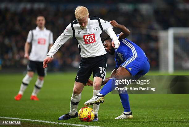 Will Hughes of Derby County and Jacques Maghoma of Birmingham City in action during the Sky Bet Championship match between Derby County and...