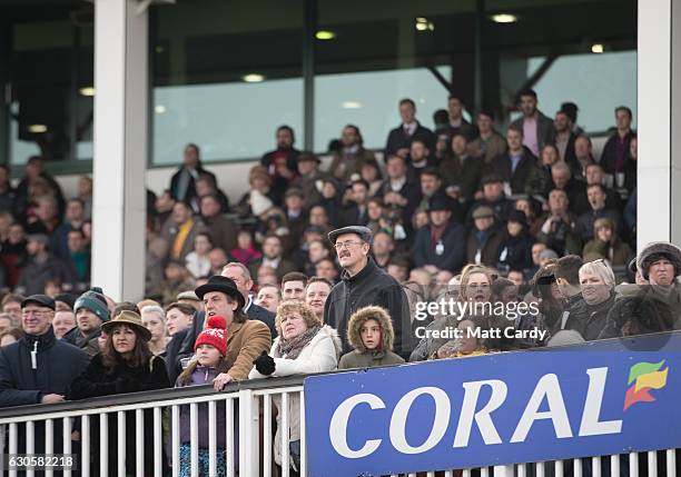 Racegoers react during the second race during the 2016 Coral Welsh Grand National at Chepstow Racecourse on December 27, 2016 in Chepstow, Wales....
