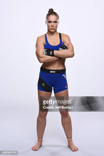 Ronda Rousey poses for a portrait during a UFC photo session inside the MGM Grand Conference Center on December 26, 2016 in Las Vegas, Nevada.