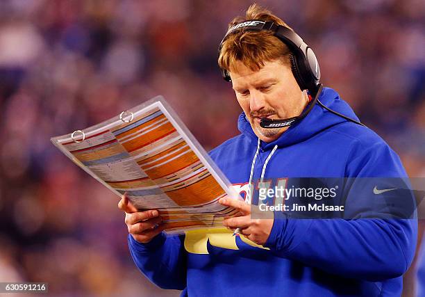 Head coach Ben McAdoo of the New York Giants in action against the Dallas Cowboys on December 11, 2016 at MetLife Stadium in East Rutherford, New...