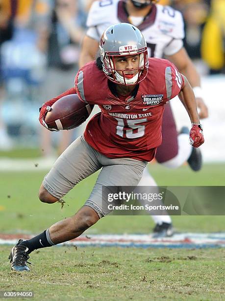 Washington State Cougars wide receiver Robert Lewis gains yards after catching a pass during the first quarter against the Minnesota Golden Gophers...