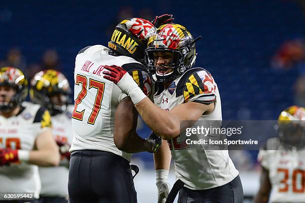 Terrapins cornerback Alvin Hill celebrates a defensive stop during the Quick Lane Bowl between Maryland and Boston College on December 26 at Ford...