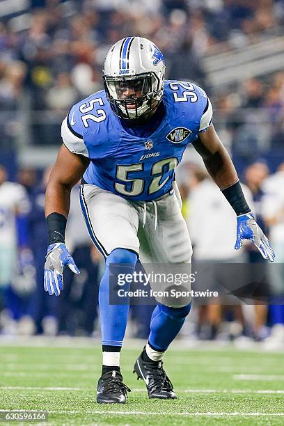 Detroit Lions Linebacker Antwione Williams prepares to rush during the Monday Night Football game between the Detroit Lions and Dallas Cowboys on...