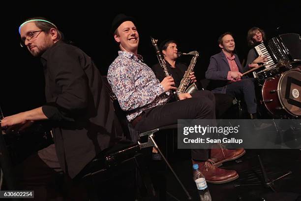 The Berliner Klezmer Bund band play during the Shtetl Neukoelln Jewish Music Festival at Ballhaus Rixdorf on December 10, 2016 in Berlin, Germany....