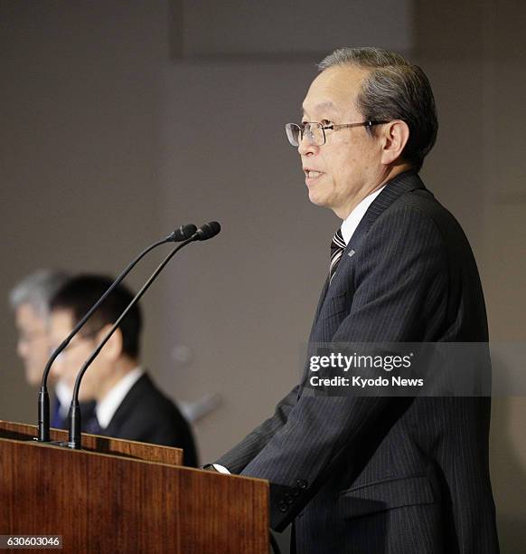 Toshiba Corp. President Satoshi Tsunakawa attends a press conference in Tokyo on Dec. 27, 2016. The electronics maker said it may book an asset...