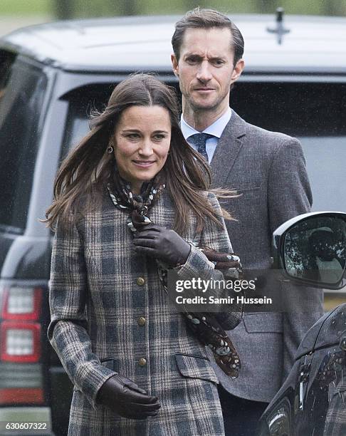 Pippa Middleton and James Matthews attend church on Christmas Day on December 25, 2016 in Bucklebury, Berkshire.