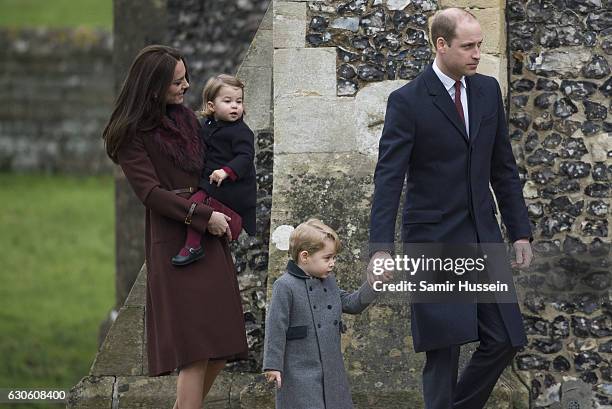 Prince William, Duke of Cambridge, Catherine, Duchess of Cambridge, Prince George of Cambridge and Princess Charlotte of Cambridge attend Church on...