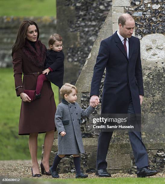 Prince William, Duke of Cambridge, Catherine, Duchess of Cambridge, Prince George of Cambridge and Princess Charlotte of Cambridge attend Church on...