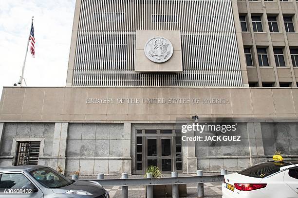 Picture taken on December 28, 2016 shows the US Embassy building in the Israeli coastal city of Tel Aviv. / AFP / JACK GUEZ