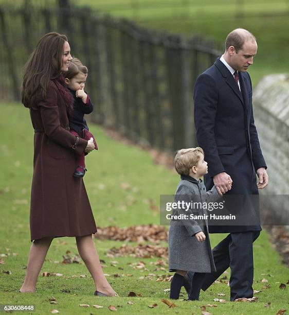 Prince William, Duke of Cambridge, Catherine, Duchess of Cambridge, Prince George of Cambridge and Princess Charlotte of Cambridge attend Church on...